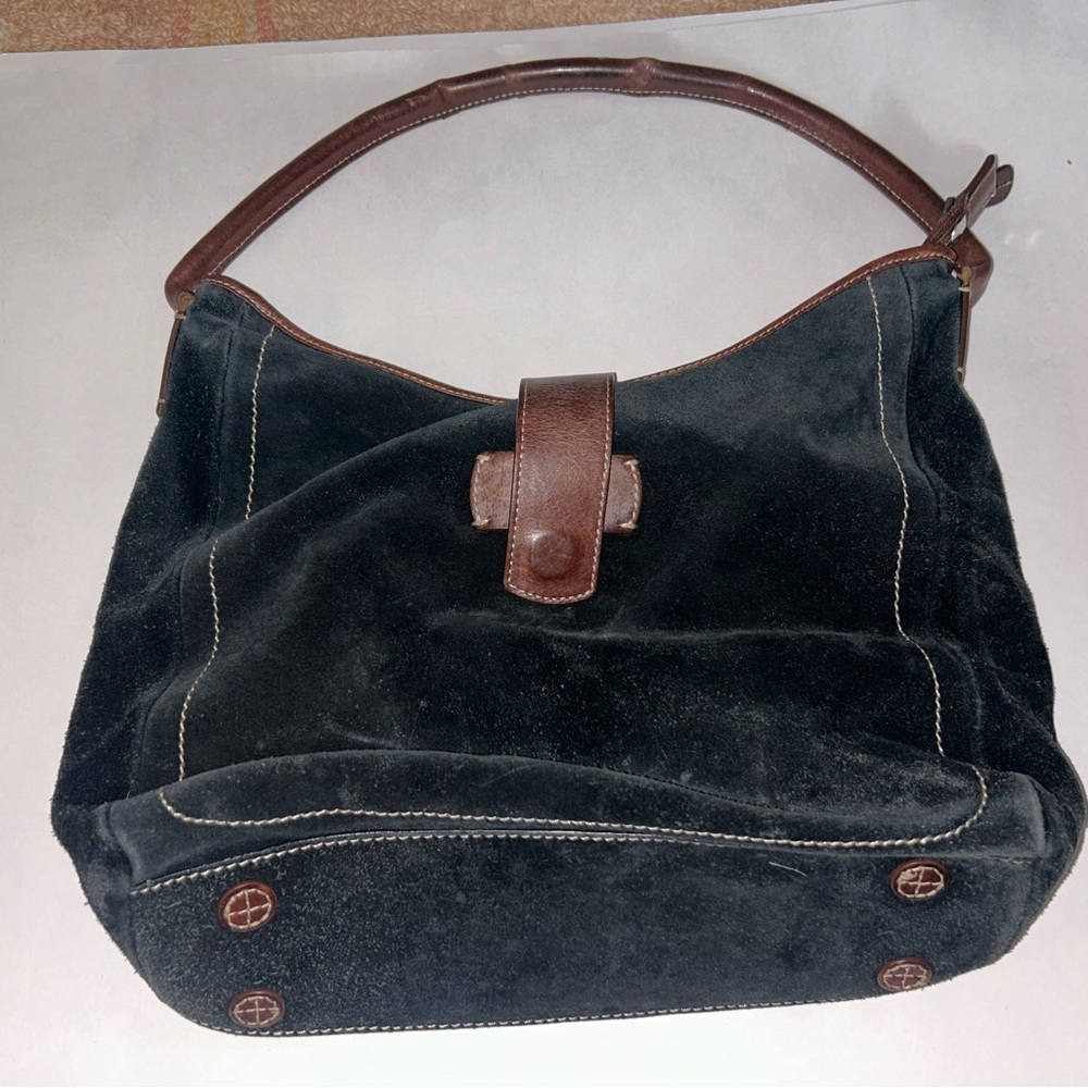 Lands' End Black and Brown Suede Hobo Bag